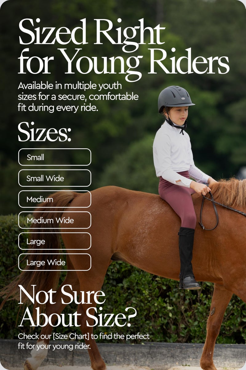 HORZE Amara Equestrian English Riding Unisex Kids Half Chaps | Synthetic Leather Zip-Up Pair | Size Chart in Description - Black - M Wide - Image 2